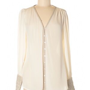 Elizabeth and James Cream V-Neck Button-Down Blouse
